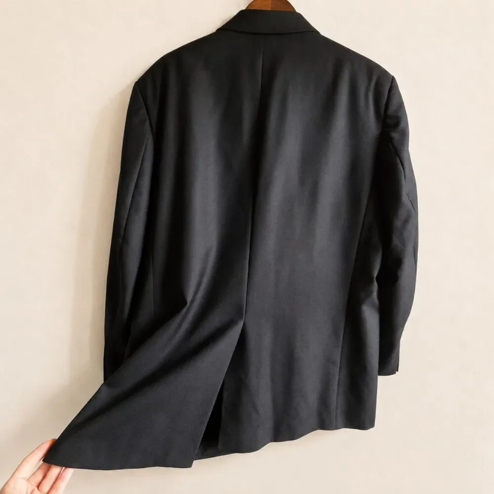 Alexandre London Savile Row Blazer Jacket 46R Black Pure New Wool 2 Button